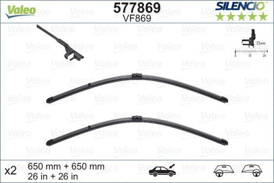 Valeo 577869 Wiper Blade Front Muz Tip (650mm + 650mm) Hf65 (Hydroconnect Coklu Connecting) / (X2) — Wipers