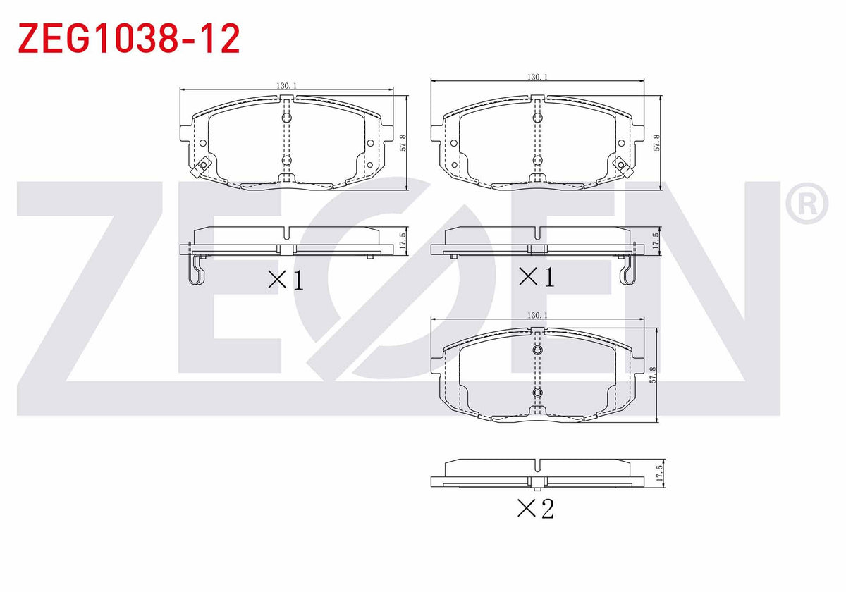 Zegen ZEG1038-12 Brake Pad Front with Wear Indicator Hyundai i30 1.6i 2007-2011 / i30 1.6 CRDi 2007-2011 / i30 1 — Brake Pads