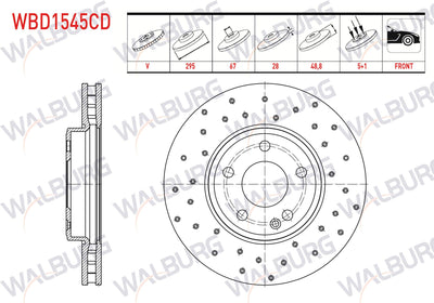 WALBURG WBD1545CD Brake Disc Front Air Coated Performance Drilled Mercedes A Series (W176) A 180 5 Bjn — Brake Rotors & Drums
