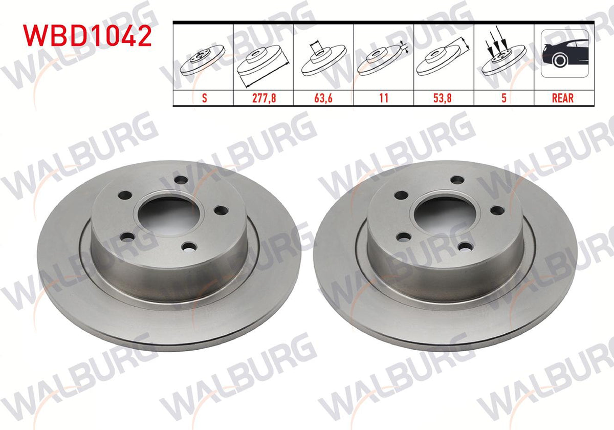 WALBURG WBD1042 Brake Disc Rear Straight 5 Bjn 277, 8X11x63 and 2 more models — Brake Rotors & Drums