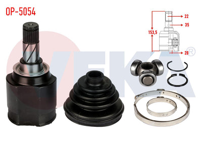 Veka OP-5054 CV Joint Left-Right Front Inner Opel Vectra C 2.0 DTi M-T 22X28x35 Length 153 — Axles, CV Joints & Boots