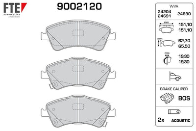 Fte 9002120 Front Brake Pad Toyota Avensis 2009-, Verso 2010- — Brake Pads