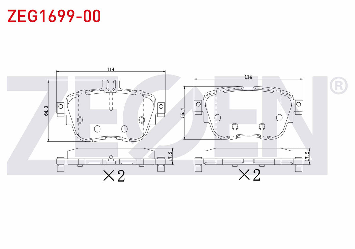 Zegen ZEG1699-00 Brake Pad with Wear Indicator Rear Mercedes E Series (W213) E 180 2016-/ E Series (W213) E 220 — Brake Pads