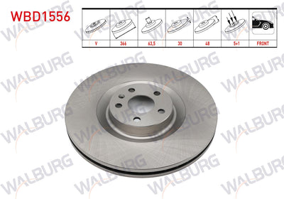 WALBURG WBD1556 Brake Disc Front Air 5 Bjn 19 Rim 366X30x63,5X48 Volvo Xc60 D3-D4-D5-2.4 D 2008-| Set of 2