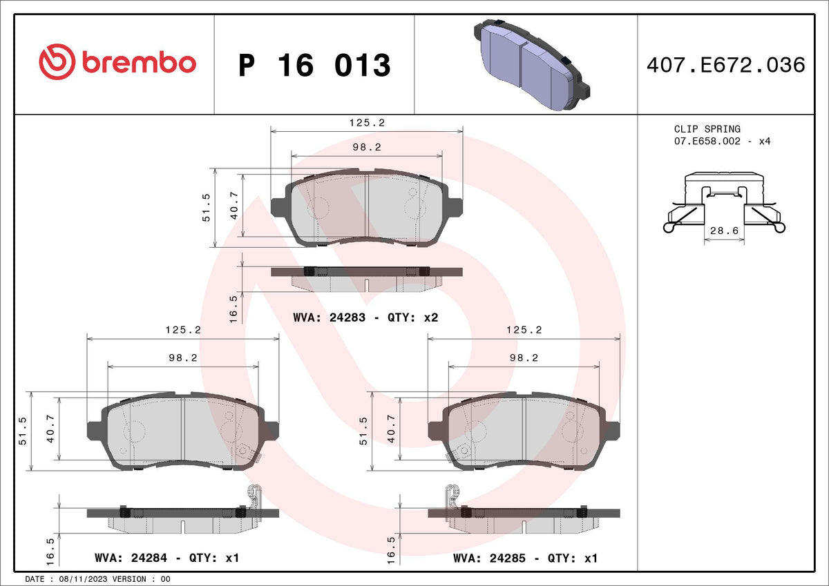 Brembo P16013 Brake Pad Front (Suzuki Swift 10 / Swift 1.4 17 / Baleno 16 / Daihatsu Materia 06 /)