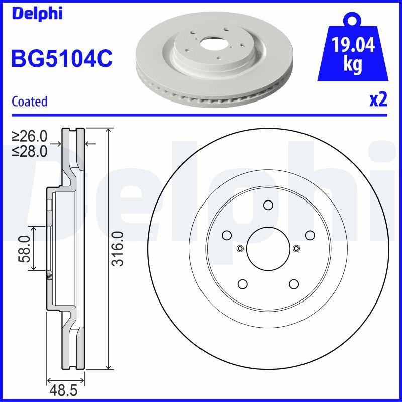 Delphi BG5104C Brake Disc (Twin Pack)-Painted, Deliksiz — Brake Rotors & Drums