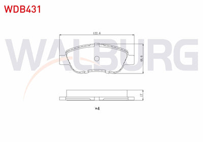 WALBURG WDB431 Brake Pad Front Fiat Albea 1.2 2003-2005 / Fiat Palio 1.2 2003-2005 — Brake Pads