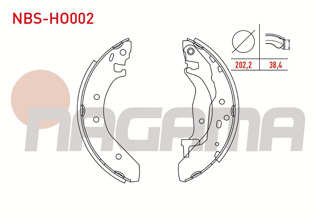 NAGAMA NBS-HO002 Brake Shoe Rear with Lever 202,2X38 — Brake Cables & Hardware