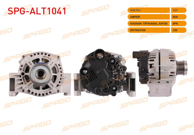 SPAGO SPG-ALT1041 Alternator 12V 90A 6Pk (Alt442) Doblo-Fiorino-Egea-Linea /Astra H-Corsa C-Combo (1.3 — Starting & Charging