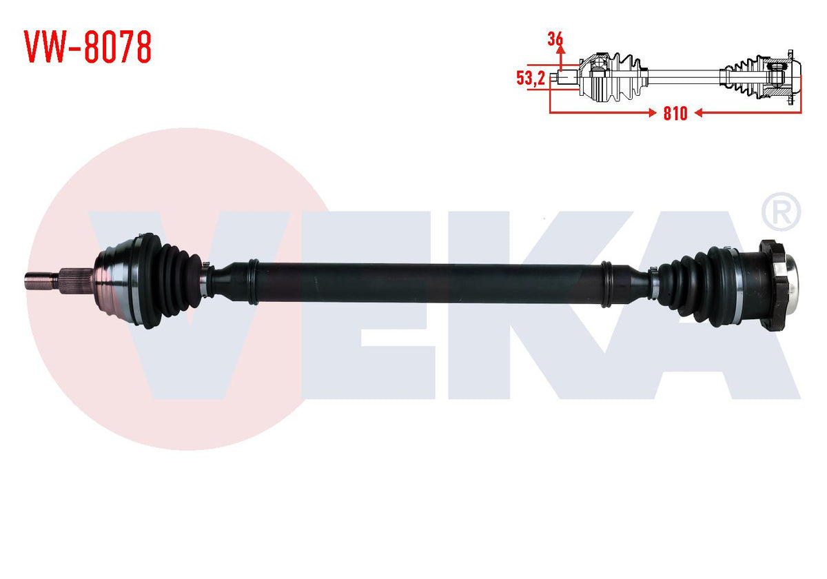 Veka VW-8078 Complete Axle Right Front Volkswagen Golf IV (1J1) 1.6i 16V (Bcb) M-T Length 810mm 19 — Axles, CV Joints & Boots