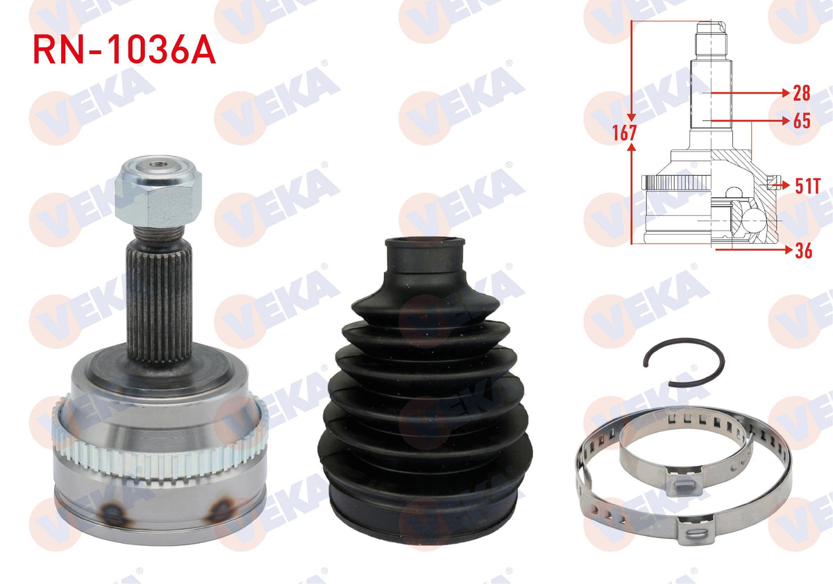 Veka RN-1036A CV Joint Left-Right Front Outer Renault Master II (Fd) 2.5 dCi with ABS 51 Outer 28X — Axles, CV Joints & Boots