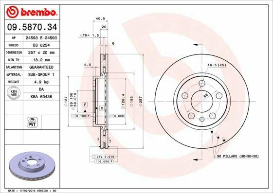 BREMBO Front Disc Brake (09.5870.34) - 257mm for Peugeot Expert, Citroen Jumpy, Fiat Scudo — Brake Rotors & Drums