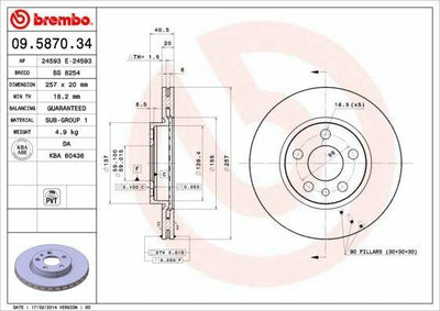 BREMBO Front Disc Brake (09.5870.34) - 257mm for Peugeot Expert, Citroen Jumpy, Fiat Scudo — Brake Rotors & Drums