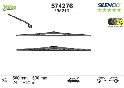 Valeo 574276 Wiper Blade Silencio (X2 Vm213) (600 + 600) (Opel Meriva Zafira) — Wipers