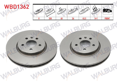 WALBURG WBD1362 Brake Disc Front Air 5 Bjn 300X26x60x45,50 Opel Astra K 1.6 CDTi-1.6i-1.4i 16 Rim 2015-| Set of 2