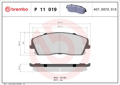 Brembo P11019 Brake Pad Front Low-Met Chrysler — Brake Pads