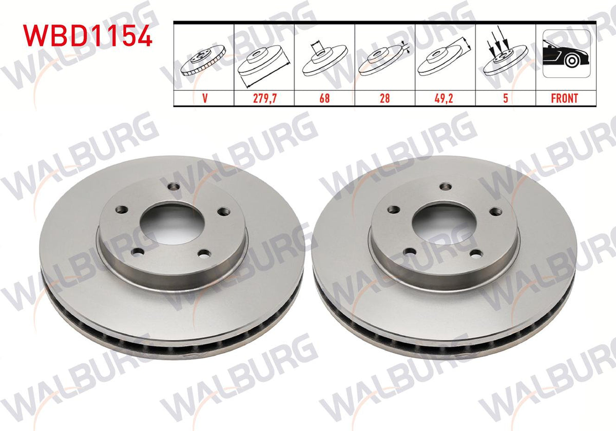 WALBURG WBD1154 Brake Disc Front Air 5 Bjn 279,7X28x68x49 — Brake Rotors & Drums