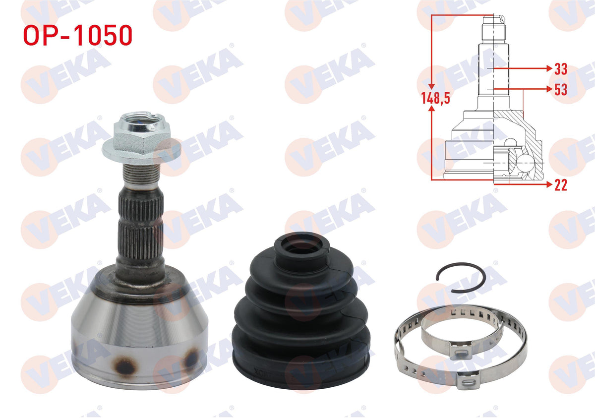 Veka OP-1050 CV Joint Left-Right Front Outer Opel Astra H 1.4i 33X22x53 Length 149,5 mm 2004-2010 — Axles, CV Joints & Boots