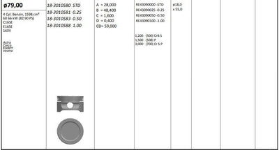 King 183010581 Piston 79.00 mm (0.25) Opel Astra F Corsa A Vectra A 1.6 C16se E16se 16Sv (Rıken with Pis — Pistons & Rotating