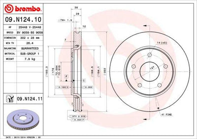 Brembo 09.N124.11 Brake Disc Front 302 mm UV Coated Fiat Freemont 2.0 2011- — Brake Rotors & Drums