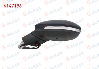 Alkar 6147196 Outer Rear View Mirror Left Electric Heated Aspheric Primed Automatic Folding with — Tail, Signal & Reflectors