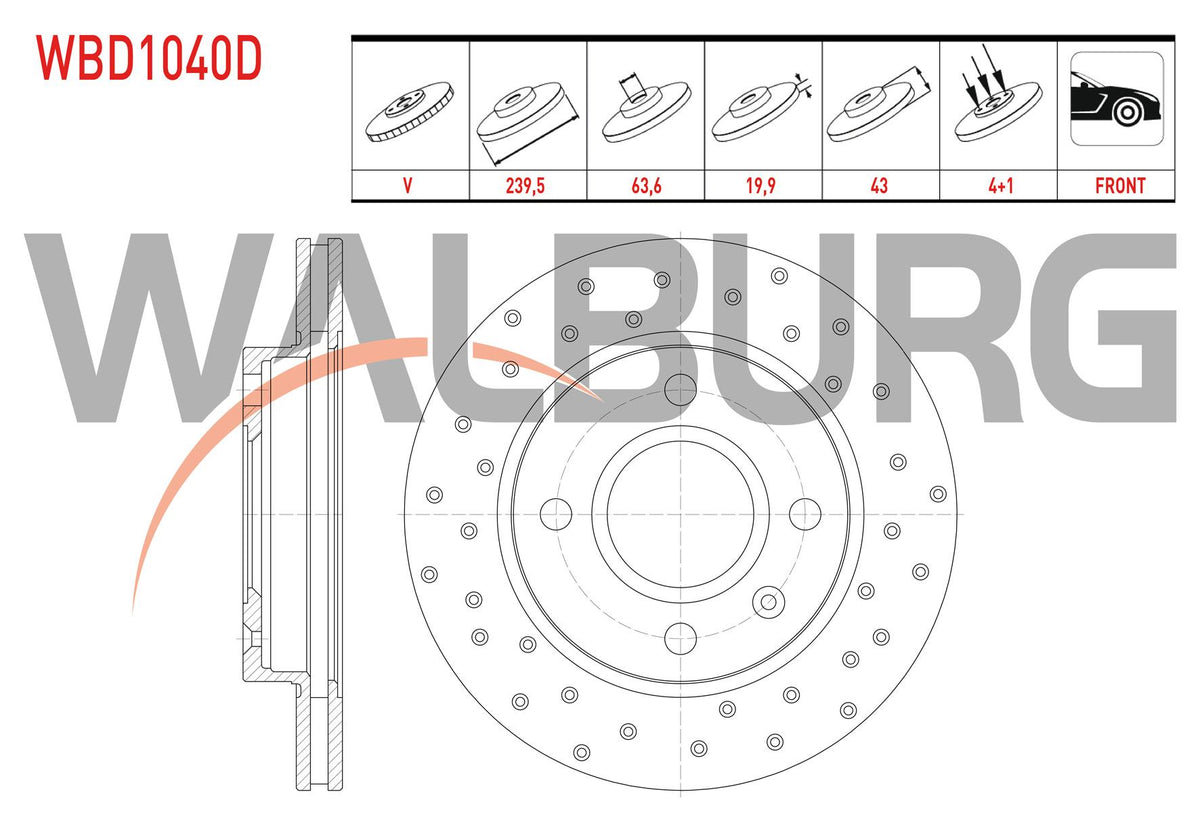 WALBURG WBD1040D Brake Disc Front Air Performance Drilled Ford Fiesta IV 1.4i 16V 4 Bjn 239 — Brake Rotors & Drums