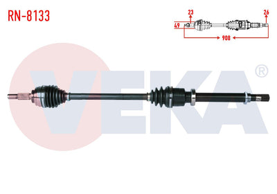 Veka RN-8133 Complete Axle Right Front Renault Clio IV 1.2 16V Length 908mm 2012 — Axles, CV Joints & Boots