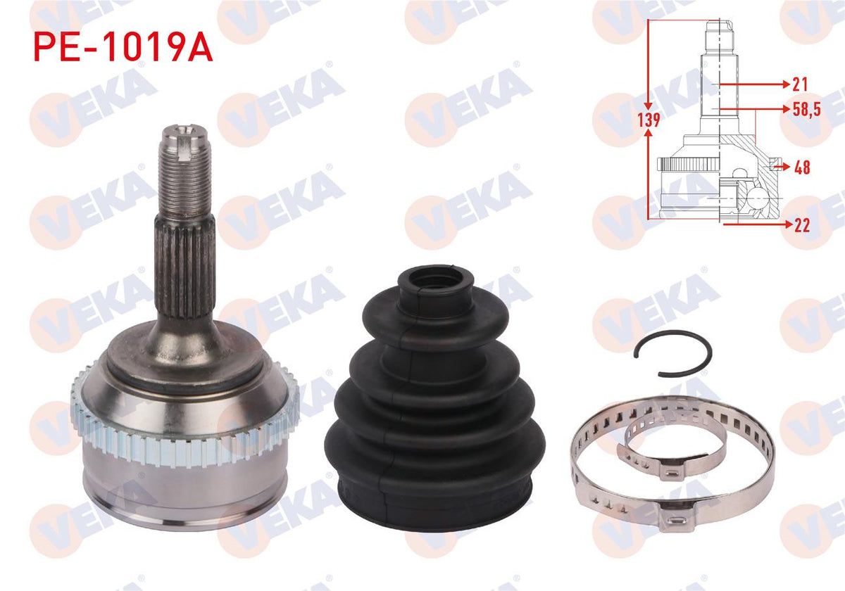 Veka PE-1019A CV Joint Left-Right Front Outer ABS li 48 Outer Length 139mm Peugeot 106 II 1.4i — Axles, CV Joints & Boots