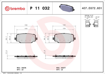 Brembo P11032 Brake Pad Rear Low-Met VW — Brake Pads