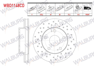 WALBURG WBD1148CD Brake Disc Front Air Coated Performance Drilled 5 Bjn 270 — Brake Rotors & Drums