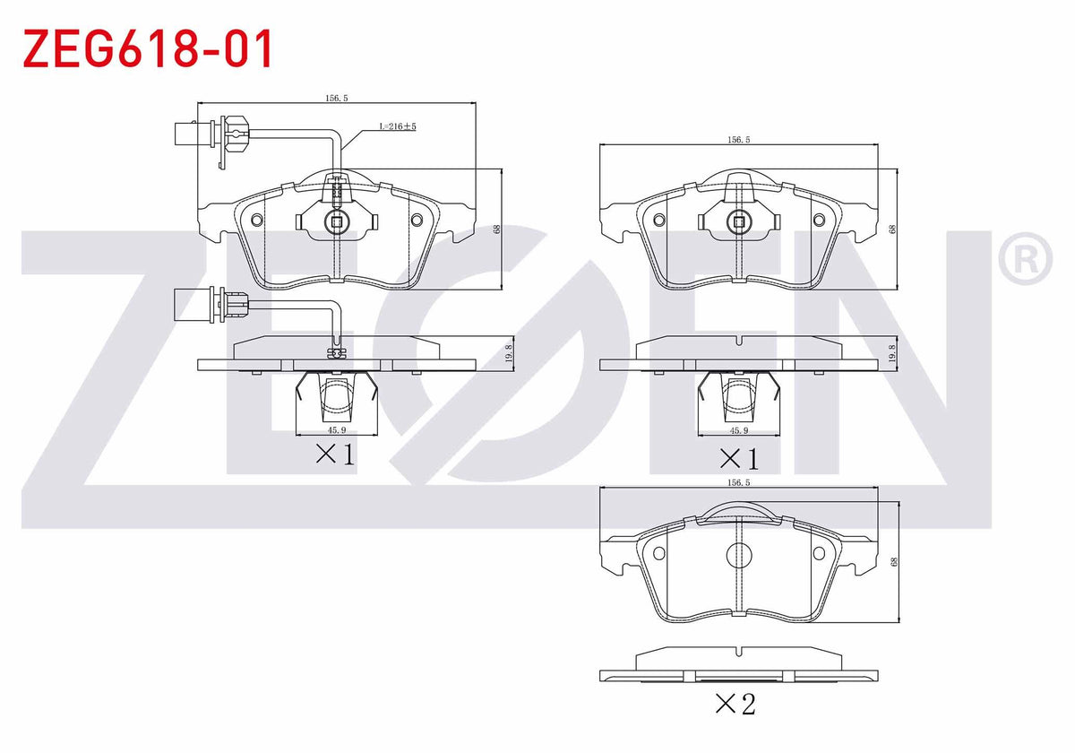 Zegen ZEG618-01 Brake Pad Front with Connector Volkswagen Transporter IV (70Xb, 70Xc and 2 more models — Brake Pads