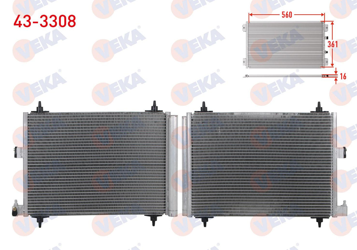 Veka 43-3308 A/C Condenser Peugeot Partner (5,5F) 1.9 D 1996-2008 — Condensers & Evaporators