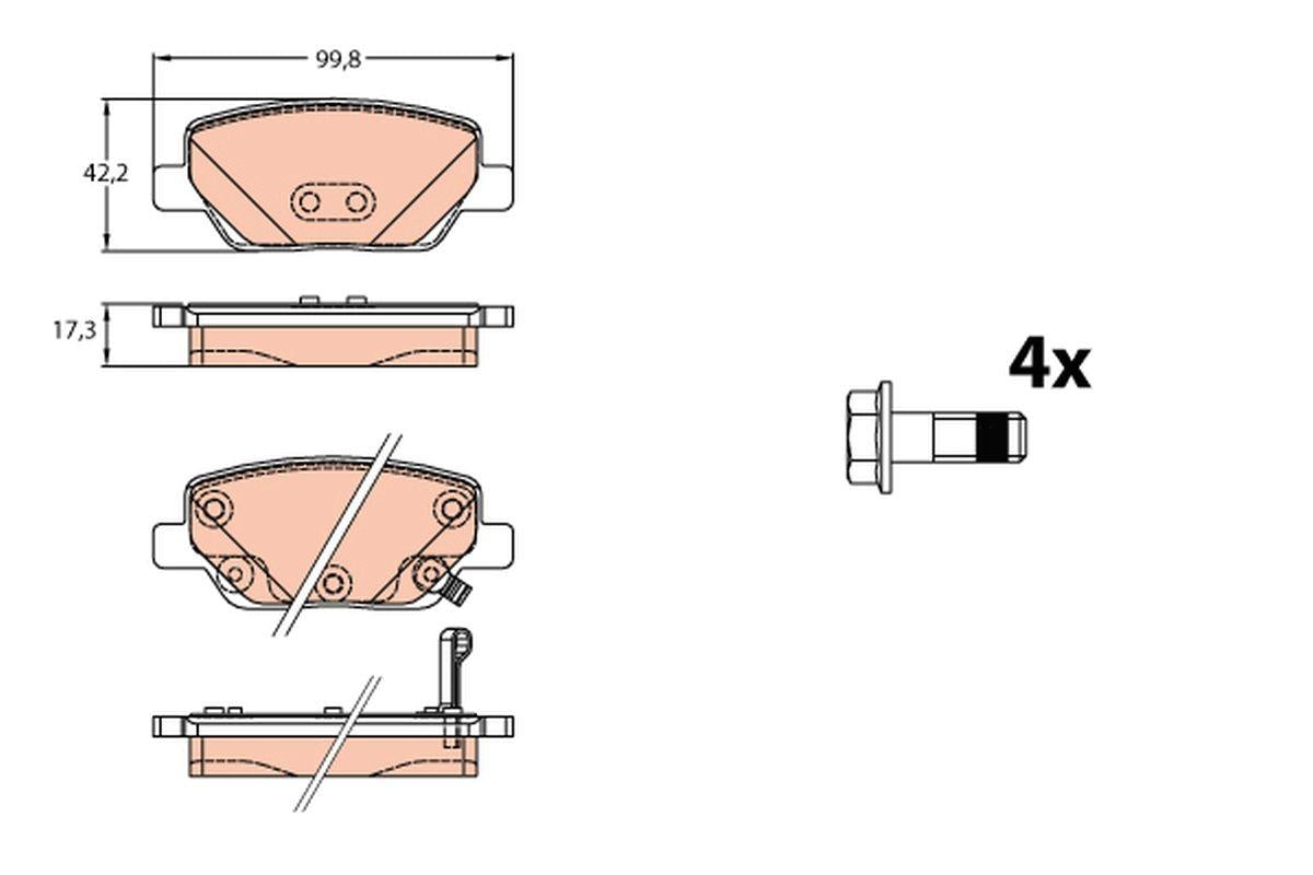 TRW GDB2156 Rear Brake Pad Fiat Egea 1.3-1.4-1.6 Multijet (99.8mm) 15-> — Brake Pads