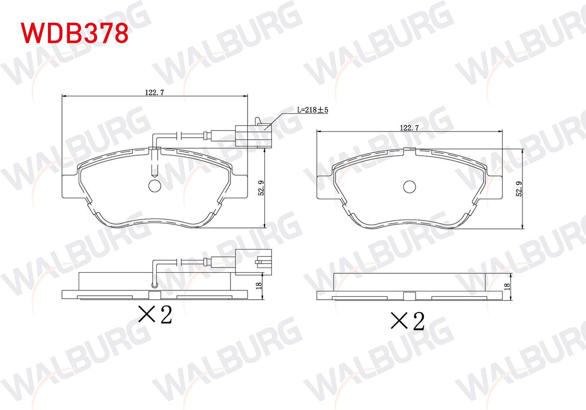 WALBURG WDB378 Brake Pad Front Pair with Connector Fiat Linea 1.4 2010-/ Linea 1.6 Mjt 2010-/ Punto Evo 1.3 Mjt — Brake Pads