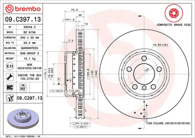 Brembo 09.C397.13 Brake Disc Front BMW F20/F21/F22/F23/F30/F31/F32/F33/F34/F36/F80/F82/F83/F87 12-21 S — Brake Rotors & Drums