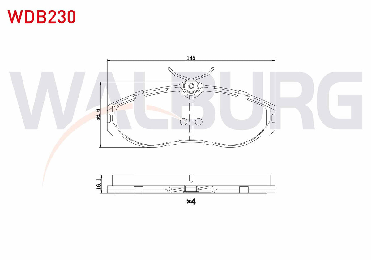 WALBURG WDB230 Brake Pad Front Nissan Terrano II (R20) 2.4i 1993-2007 / Terrano II (R20) 2.7 TDI 1993-2007 / Van — Brake Pads