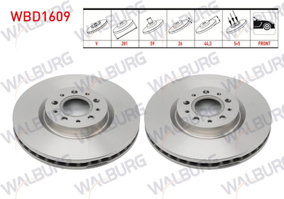 WALBURG WBD1609 Brake Disc Front Air 5 Bjn 281X26x59x44,3 Fiat Egea Cross Euro 6 2021-| Set of 2 — Brake Rotors & Drums