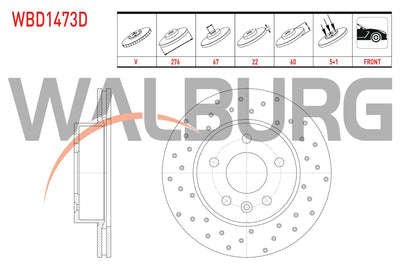 WALBURG WBD1473D Brake Disc Front Air Performance Drilled 5 Bjn 276X22x67x60mercedes Vito (638) 108 CD — Brake Rotors & Drums