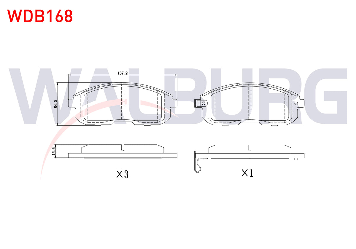 WALBURG WDB168 Brake Pad Front with Wear Indicator Suzuki Sx4 (Gy) 1.5 Vvt-I 2006-2013 / Sx4 (Gy) 1.6 2006-2013 — Brake Pads