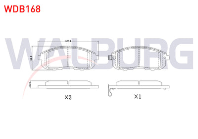 WALBURG WDB168 Brake Pad Front with Wear Indicator Suzuki Sx4 (Gy) 1.5 Vvt-I 2006-2013 / Sx4 (Gy) 1.6 2006-2013 — Brake Pads