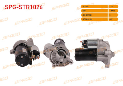 SPAGO SPG-STR1026 Starter Motor 12V 1.1Kw 9 Outer Cw (Str3030) Peugeot 305 306 405 406 / Citroen Xsara — Starting & Charging