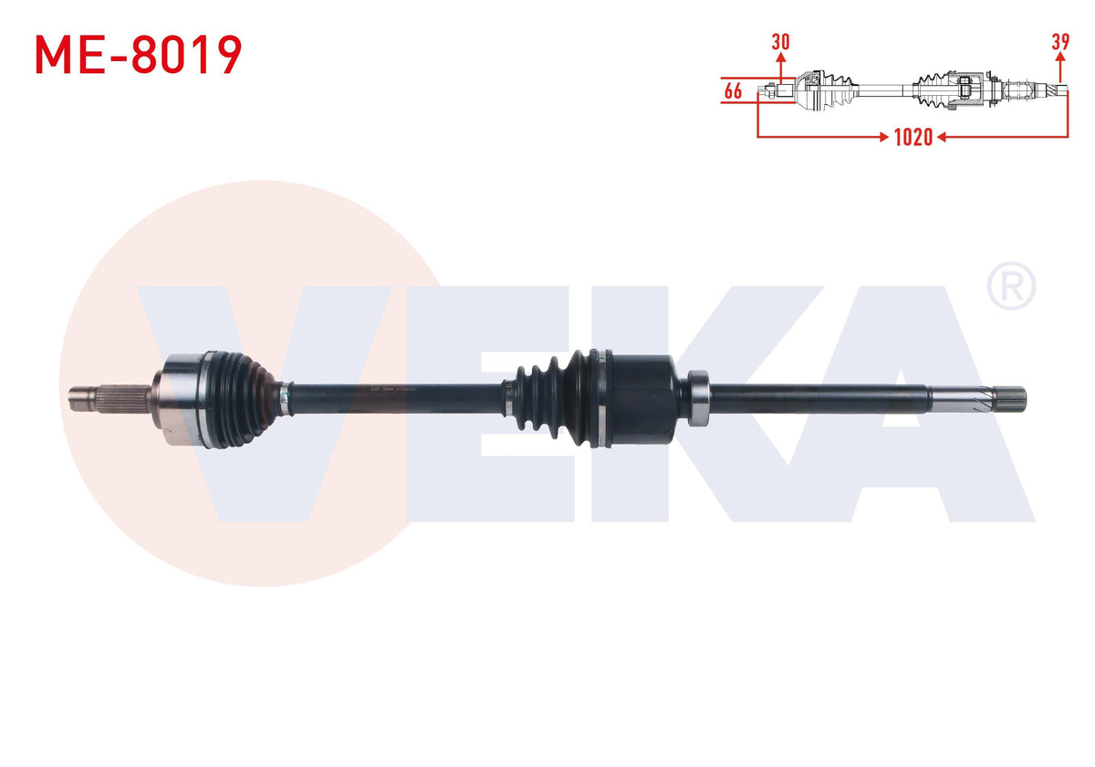 Veka ME-8019 Complete Axle Right Front Length 1020mm Mercedes Vito (W447) 111 CDI-114 CDI-116 CDI — Axles, CV Joints & Boots