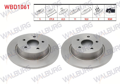 WALBURG WBD1061 Brake Disc Rear Straight 5 Bjn 280X11x63 — Brake Rotors & Drums