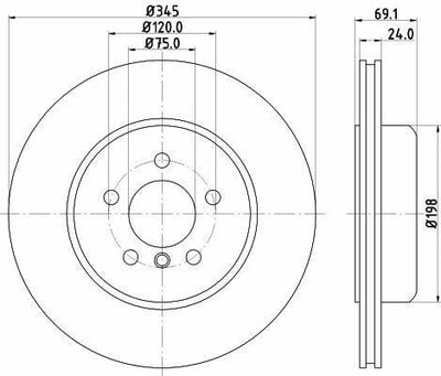 HELLA Pagid BMW Rear Brake Disc 8DD355119-281 - Compatible with F01/F02/F07/F10 — Brake Rotors & Drums