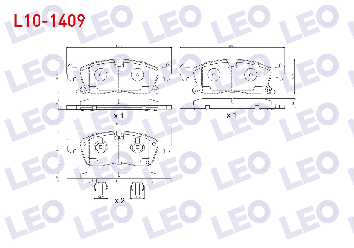LEO L10-1409 Brake Pad Front with Wear Indicator Jeep Grand Cherokee IV (Wk,Wk2) 3.0 Crd 4X4 2010