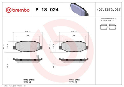 Brembo P18024 Brake Pad Rear (Jeep Cherokee 07-/ Dodge Nitro 2.8Crd,3.7 V6-4.0 06 / 07 -) — Brake Pads