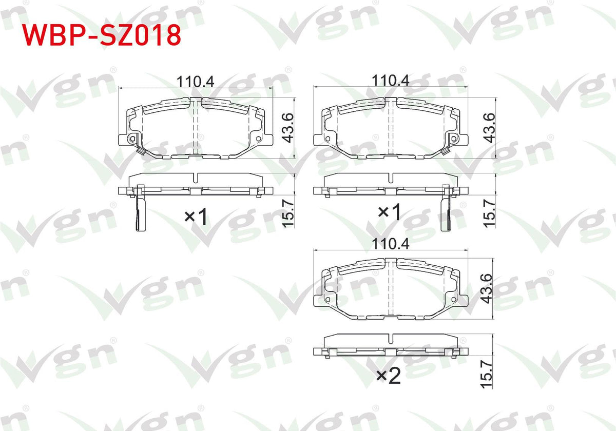 WGN WBP-SZ018 Brake Pad Front with Wear Indicator Suzuku Jimny Suv (A6g) 1.5 Allgrıp 2018