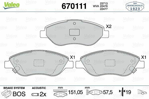 VALEO 670111 Brake Pads - Performance for 15-Egea and 07-Bravo