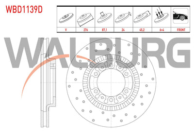 WALBURG WBD1139D Brake Disc Front Air Performance Drilled 6 Bjn 276X24x87, 1X45 and 2 more models — Brake Rotors & Drums