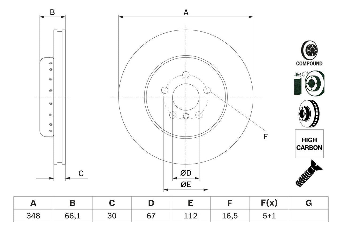 Bosch 0986479F57 Front Brake Disc BMW G30 F90 G31 G32 G11 G12 X3 X5 X6 — Brake Rotors & Drums